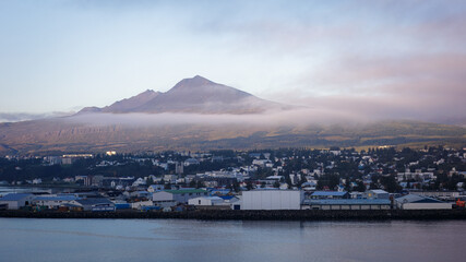 On a peaceful, Eyjafjörður Fjord sailing into Akureyri, misty start to a beautiful day, August 2025 
