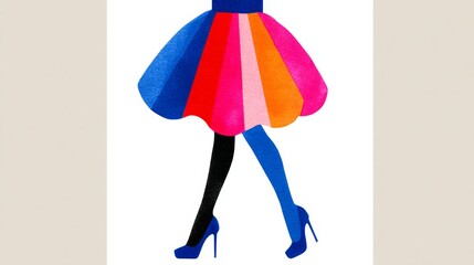 A colorful illustration of a skirt with vibrant stripes and high heels, showcasing a fashionable design