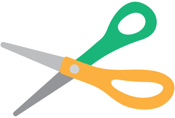 transparent background vector of  child green and orange handled scissors with blunt blades