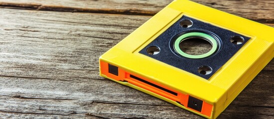 Bright Yellow Spirit Level on Weathered Wood Surface, Close-Up