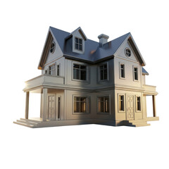 Rendering of modern house with dark windows isolated illustration on transparent background