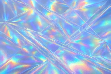 Obraz premium A vibrant holographic background with folded, reflective texture creates a prismatic rainbow effect, adding futuristic shine and abstract visual depth.
