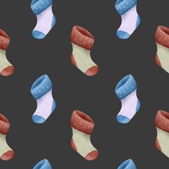 Watercolor New Year sock pattern for festive wrapping and textile design