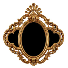 Ornate white frame with black oval center area isolated illustration on transparent background