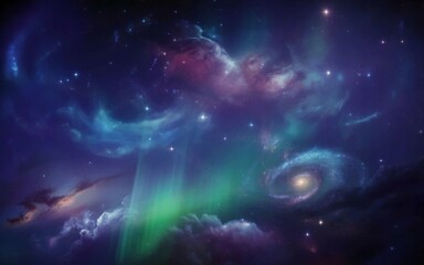Obraz premium Beautiful fantasy starry night sky, blue and purple colorful, galaxy and aurora 4k wallpaper