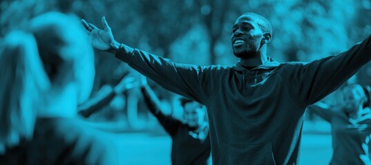 Dynamic Bootcamp Session in Park with Energetic Coach Leading Exercises