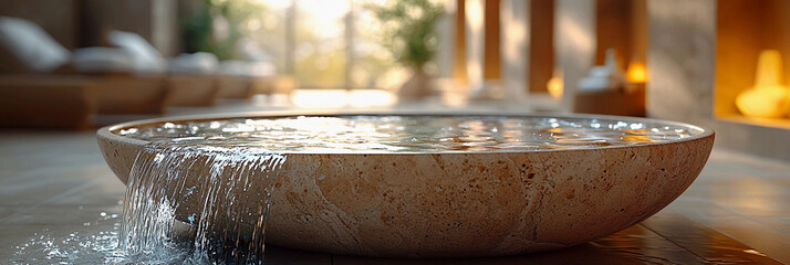 Elegant stone basin with flowing water in a serene setting Generative AI