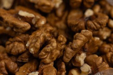 Close Up Pile of Shelled Walnut Halves Texture