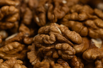 Close Up Pile of Shelled Walnut Halves Texture