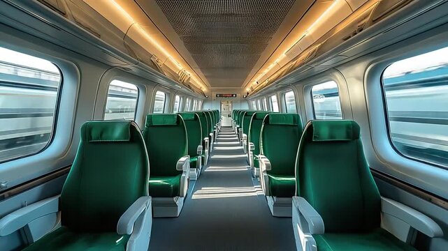 empty green first class cabin of bullet train video