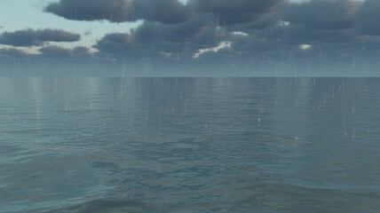 Open sea under heavy rain and dark stormy clouds ocean water
