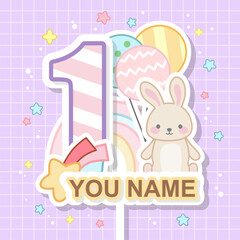 cute pink rabbit of cake topper for cake decoration element