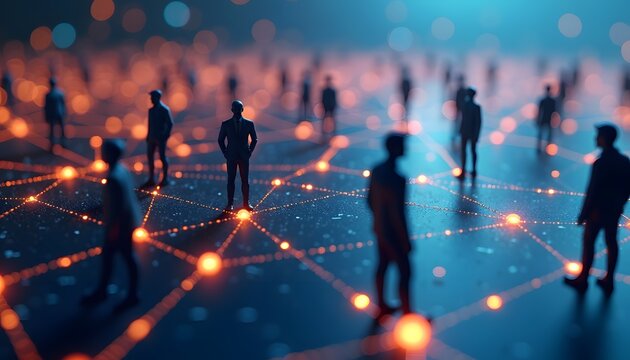Network of interconnected people with glowing connections, symbolizing global communication and collaboration in a digital age, fostering innovation - Powered by Adobe