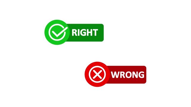 Right and wrong buttons with checkmark and cross mark on with white background.