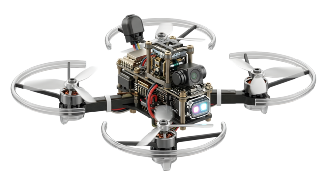 Mini drone with camera and propellers isolated on transparent background - Powered by Adobe
