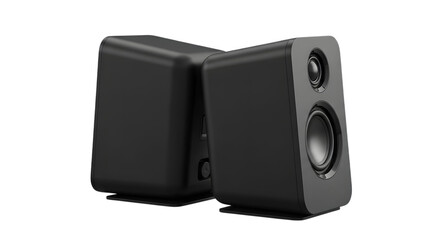 Obraz premium Pair of black computer speakers on a transparent background, isolated on transparent background