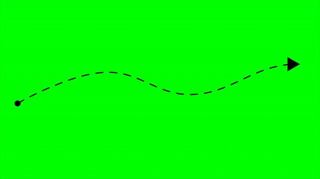 animation of arrow moving to the right along curved dashed path  on green background