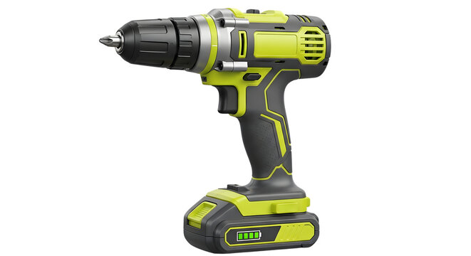 Cordless power drill with battery isolated on transparent background