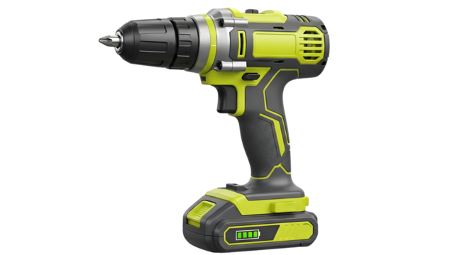 Cordless power drill with battery isolated on transparent background