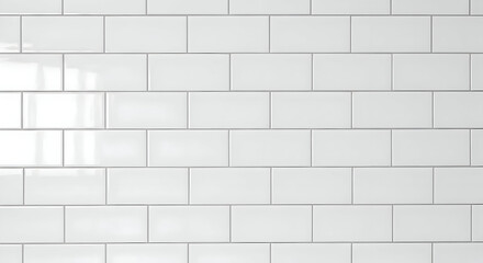 Fototapeta premium Crisp white subway tile background for modern kitchen or bathroom design projects, creating a clean and minimalist aesthetic with a bright, fresh feel