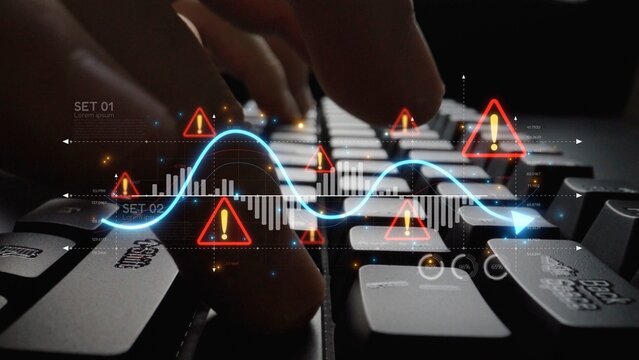 Economic caution visual showing risk alerts and financial volatility. Warning signs highlight economic downturn, market risk, finance crisis, and uncertainty in data-driven analysis. Muxer