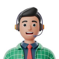 Avatar 3d icon png cartoon boy 3d icon with headset isolated on transparent background