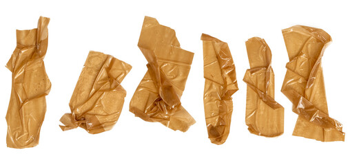 set of brown adhesive torn tape isolated transparent png background,Paper tape sticker with ripped edges,Design template or mockup.Torn masking tape,Design elements.