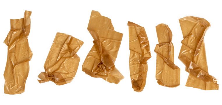 set of brown adhesive torn tape isolated transparent png background,Paper tape sticker with ripped edges,Design template or mockup.Torn masking tape,Design elements.