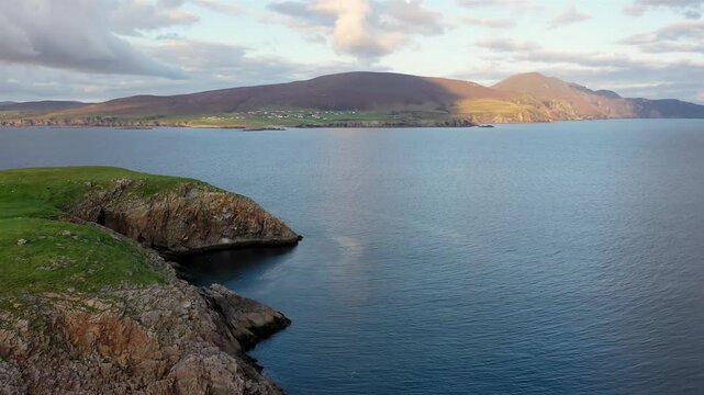 Aerial view of the coast at Malin Beg at the Napoleonic Signal Tower - County Donegal, Ireland