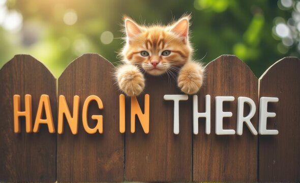 Pet Encouragement Banner with Text, Adorable Animal Perseverance Concept, Cozy Rustic Outdoor Scene