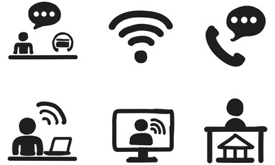Communication and Connection Icons – WiFi, Call, Online Chat, and Video Meeting Symbols