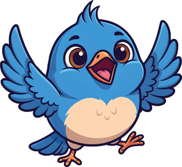 Joyful Cartoon Blue Bird with Outstretched Wings