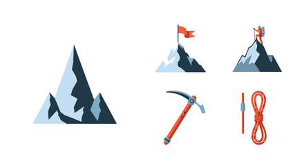 Collection of Mountain Climbing Icons and Illustrations.