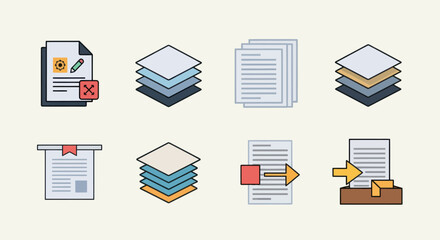 Digital Document and File Management Vector Icons Set.
