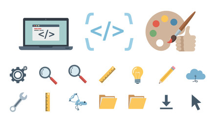 Colorful Vector Icons Representing Various Digital Concepts and Tools.
