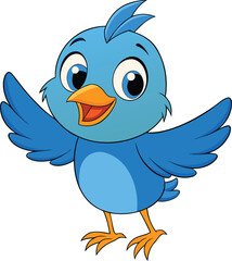 Joyful Cartoon Blue Bird with Outstretched Wings