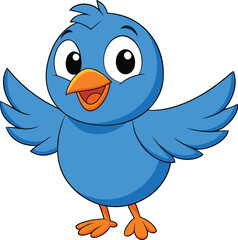 Joyful Cartoon Blue Bird with Outstretched Wings