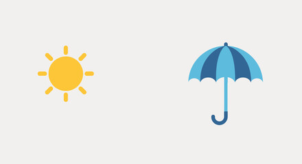Bright Sun and Blue Umbrella Icons Representing Weather Contrast.