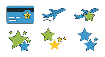 Travel Loyalty Program Icons with Credit Card Airplanes and Stars.