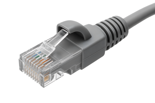Ethernet cable connector isolated on transparent background