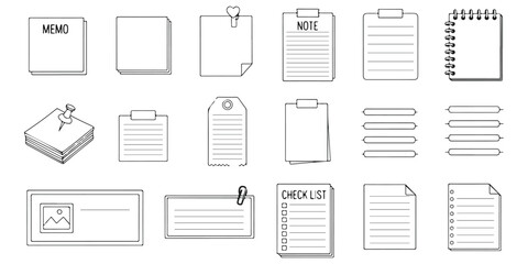 Memo Notes Clipboards and Checklists Doodle Vector Illustration for Office Supplies Planning and Stationery in Sketch