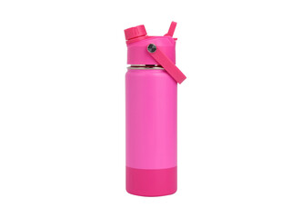 Pink water bottle with straw isolated on transparent background for hydration needs