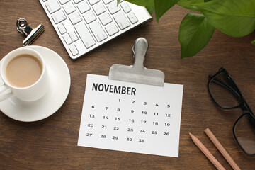 Desktop calendar on a modern desktop. Schedule and time planning in office and business.