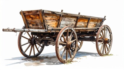Fototapeta premium Old Wooden Wagon with Spoked Wheels Symbolizing Historical Transport and Editorial Styling for Rural and Lifestyle Use