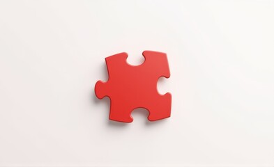 Single Red Puzzle Piece on White Background, Solution and Missing Part Concept