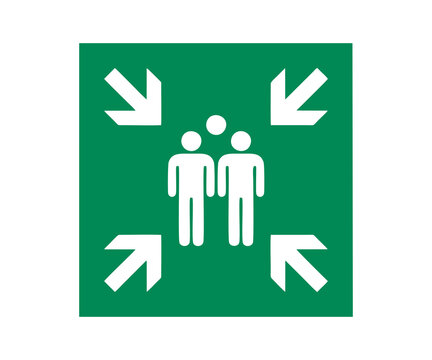 ISO 7010 E007 Evacuation assembly point sign illustration on transparent background. 


