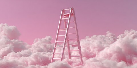 Minimal Step Ladder Reaching Towards Clouds Symbolizing Growth Future Concept Pink Composition
