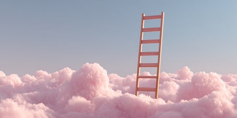 Elegant Step Ladder Pointing Up to Clouds Personal Growth Concept Soft Pink Minimal

