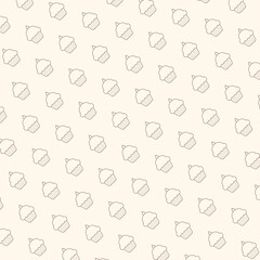 Seamless bakery pattern background. Bakery pastry texture. Minimal line art design. Delicious muffin outline print. Bakery packaging design. Vector illustration. Sweet dessert design.