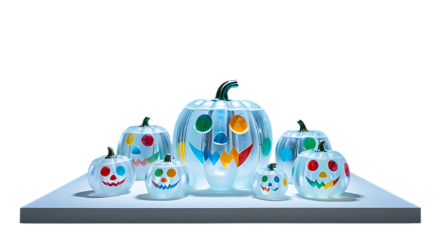 Frozen Polka: Ice Pumpkins as Surreal Art Objects png background